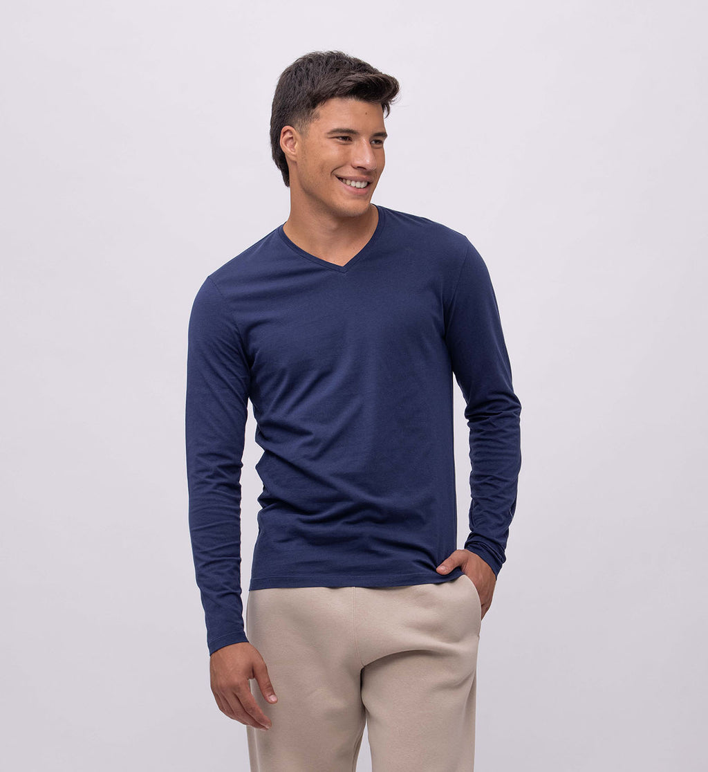 Basic Cotton V Long Sleeve T-Shirt