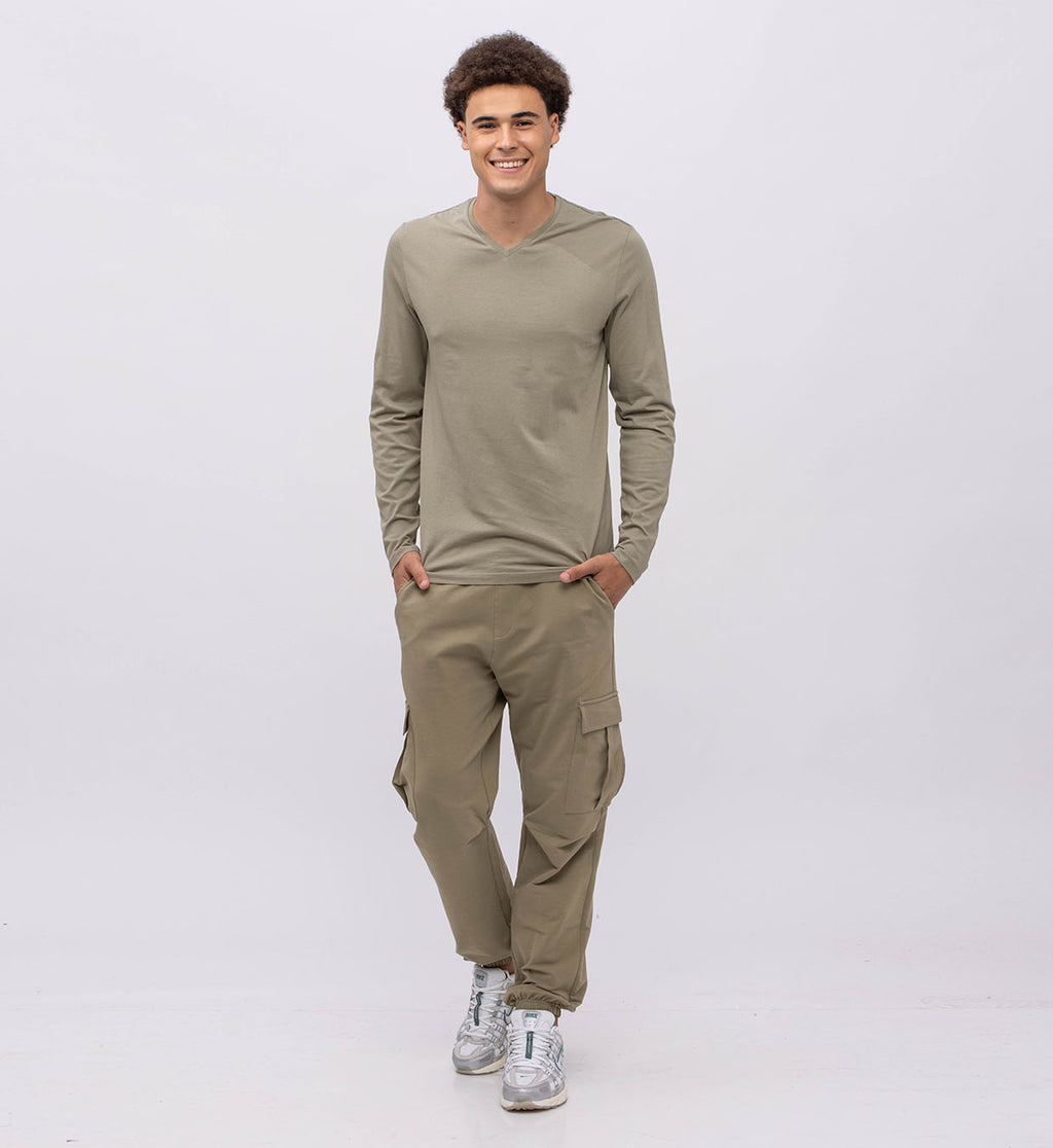 Basic Cotton V Long Sleeve T-Shirt